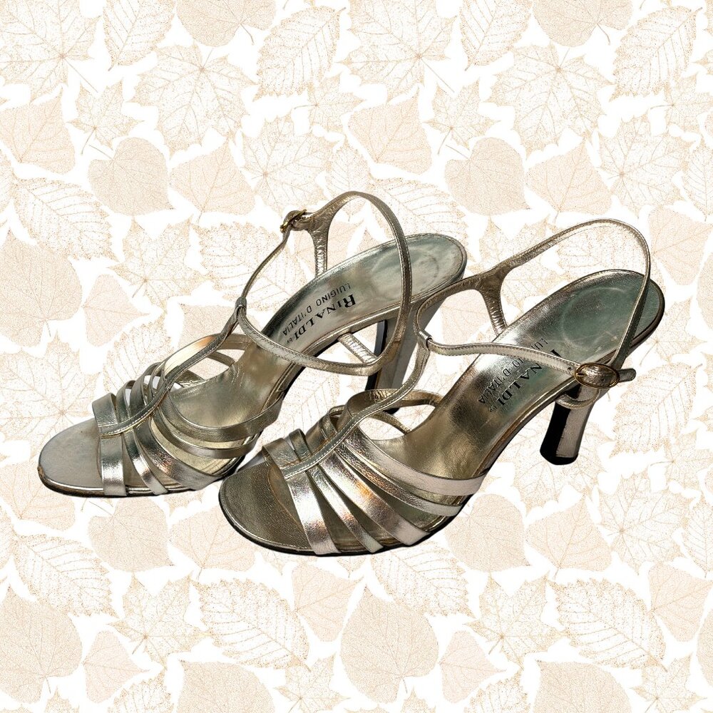 Rinaldi by Luigino D'Italia Silver 4" Sandal Heels - Size 7.5